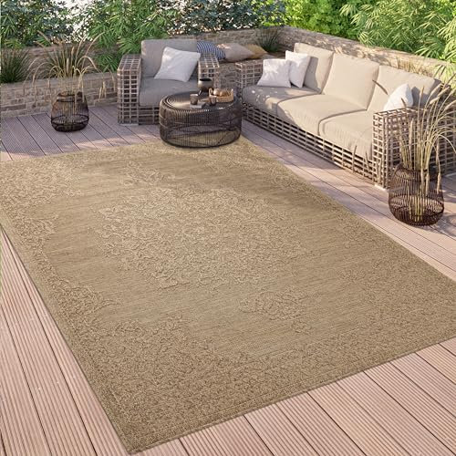 Paco Home Outdoor Teppich Wetterfest Balkon Küche Wohnzimmer Orientalisches Muster Vintage Optik Einfarbig 3D Modern, Grösse:120x160 cm, Farbe:Beige