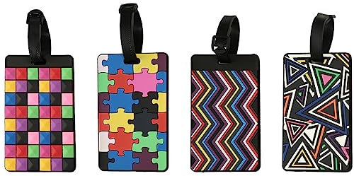 WeddHuis 4 Stück Kofferanhänger aus Kunstleder, Gepäckanhänger ID Etikett mit Adressschild Namenschild für Reisetasche Koffer