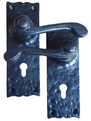 Manor Black Antique Lever Lock Door Handles on Backplate 152 x 52mm – Traditional Victorian Internal Door Handle Set – Mortice Sashlock Compatible – Wessex Style