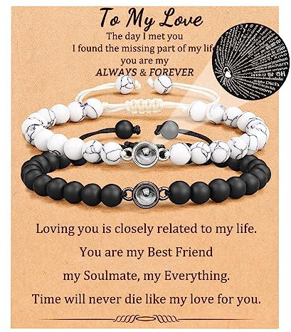 Aunis Partner Geschenke Armbänder, Pärchen Fernbeziehung Armband Jahrestag Ich Liebe Dich Geschenke für Frauen Freundinnen Ihn Sie Ehemann Ehefrau Freund Freundin Couple Gifts