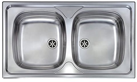 Yellowshop - MONDIAL 3 Lavello incasso acciaio inox 2 vasche cm 86x50 con sifone e piletta