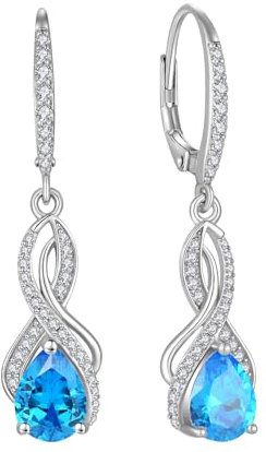YL Unendlichkeit Ohrringe 925 Sterling Silber Knoten Ohrringe März Geburtsstein Aquamarine Schmuckgeschenke für Damen Mutter Freundin Frau