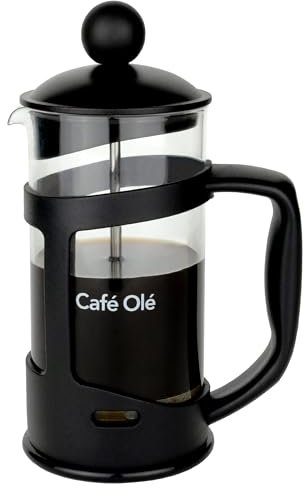 Café Olé 3 Cup Everyday Black Plastic Cafetiere, Rust Resistant Stainless Steel Filter, Insulated Plastic Frame, Dishwasher Safe, French Press