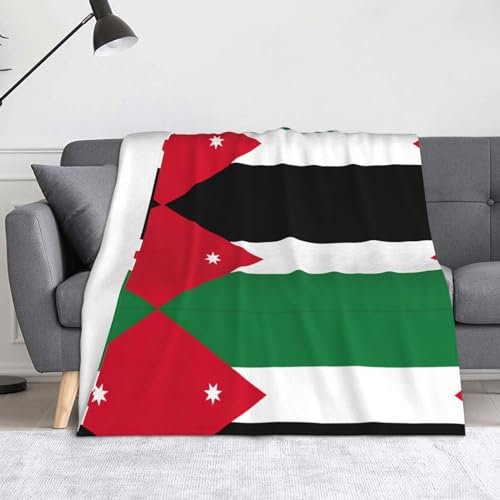 Fleece-Überwurfdecke, flauschige Überwurfdecke für Couch, Sofa, weich, warm, gemütlich, pelzig, dekorativ, 60 x 50 cm, jordanische Flagge