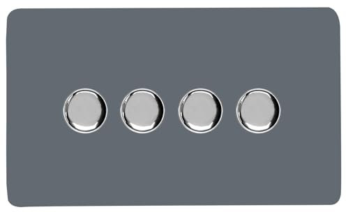 Trendi Switch 4 Gang 1 or 2 way 150w Rotary LED Dimmer Light Switch in Warm Grey
