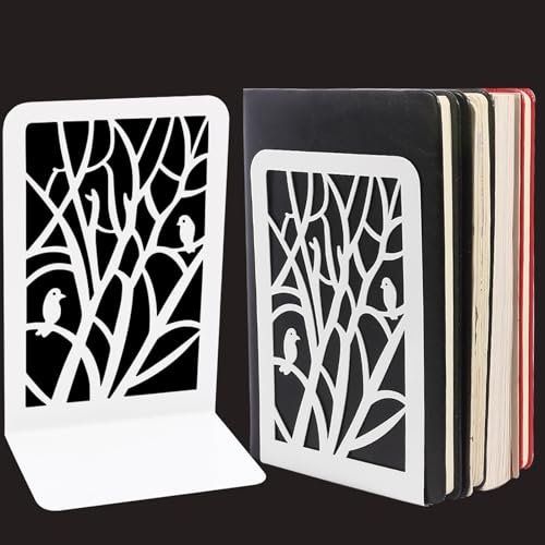 Buchstützen Weiß, Bücherstütze Metall Weiß mit rutschfeste, Buchhalter Regal für Schule Zuhause Büro (1 Paar)