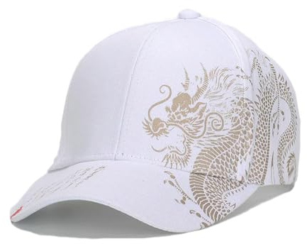 ATMACA Cap Chinesische Drachen Männer Baseball Caps Frauen Baumwolle Snapback Hut Outdoor Sonnenschutz Gorras Trucker Cap-Weiß