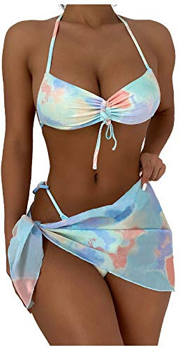 MKIUHNJ Damen Badeanzug Zweiteilige Badeanzüge Women Bikini Padded BH Bissen Farbe-Farbstoff Liegestütze auf Knoten das Zweiteilige Set Schwimmanzug Swimsuit Bikini Damen Set Bikini-Sets Bademode