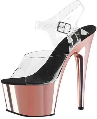 Sandali con Tacco Alto da Donna Sexy con Punta Aperta e Cinturino alla Caviglia con Fibbia e Plateau. Tacchi Alti per la Pole Dance,Rose Gold,36 EU