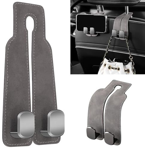 2Pcs Car Headrest Hooks, Car Seat Hooks, Purse Hook for Car, Double Car Seat Hooks for Headrest, Car Hooks Suit for All Cars, Convenient Headrest Hooks for Car for Handbags, Bags, Purses (Grey)