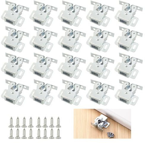 SyiXute 20 Piezas Doble Rodillo Gabinete Pestillo Puerta,Cierres de Doble Rodillo con 80 Tornillos,Pestillo de Doble Rodillo de Acero Inoxidable para Armarios,Muebles