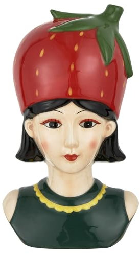 Baroni Home Vaso Decorativo in Ceramica Dipinta a Mano, Vaso da Interno e da Esterno per Piante e Fiori, Soprammobile Moderno e Colorato, Linea Frutta, 11x9,4x18 cm, Fragola/Grande