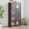 Willood Vitrinenschrank Glasvitrine Bücherschrank mit Türen Mehrzweckschrank mit Glastüren Wohnzimmer Metallschrank Braune Eiche 68 x 37 x 142 cm