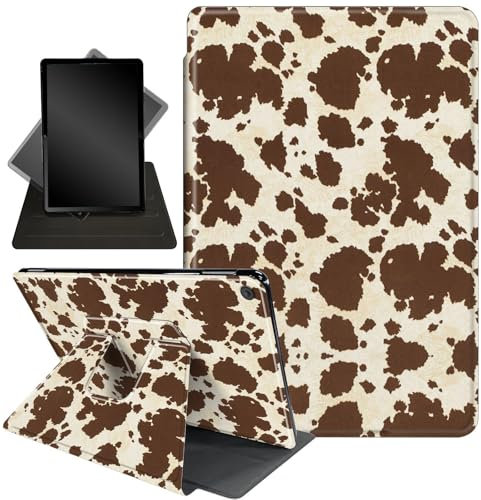 for Kindle Fire 7 case 2019 2017 Release 9th 7th Generation,360 Degree Rotating Stand Smart Protective Cover Case for Amazon fire 7 Tablet 9th/7th Generation,Brown Cow Print Pattern