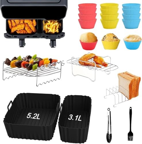 22Pcs Accesorios Freidora de Aire, Air Fryer Accesorios para Moulinex Air Fryer 5,2/3,1 L, Molde Silicona Freidora de Aire para Philips Airfryer Serie 3000, Cecotec 5,5/3,5 L, Lakeland Tower 5L/3L