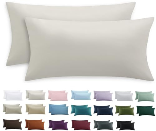 Tifschlaf Kissenbezug 40 x 80 2er Set - Kopfkissenbezug 40x80 Beige mit Reißverschluss aus Mikrofaser Weich, 40x80cm Cream Pillow Case