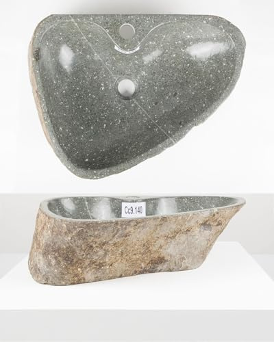 Lavabo in pietra naturale 50 cm con foro per rubinetto, lavabo da bagno in pietra per WC e giardino, lavabo a parete WOHNFREUDEN