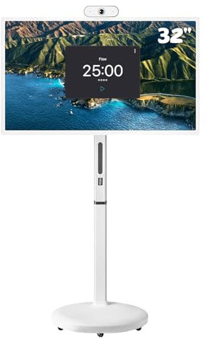 XDTIME 32-Inch Mobile Portable Monitor with 1080p Rotatable Touch Screen,Rolling TV on Wheels with Removable 4K Camera and Remote Control Android OS 8G RAM+128G Storage Built-in Battery