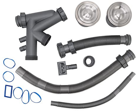 TOOLSGO Double Basin Sink Drain Kit Flexible Expandable Waste Pipe Universal Plumbing Assembly for Home Kitchen