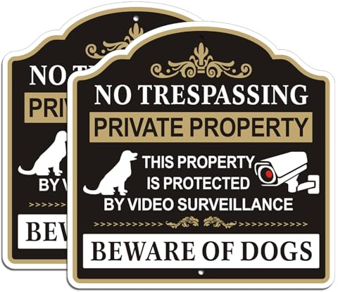 No Trespassing Beware of Dogs Sign - 2 Pack, 25x25cm Aluminum Private Property Sign