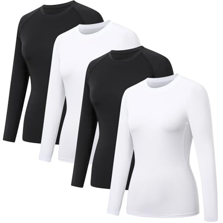 HYCOPROT 4er Pack Langarmshirt T-Shirts Damen Kompressionsshirt Fitness Oberteile Basislayer Funktionsshirt Laufshirts Sport Long Sleeve Shirt Casual Modische Grundschichten Gym Yoga Laufen Wandern