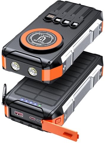 26800mAh Magnétique Batterie Externe Solaire sans Fil avec 4 câbles intégrés,Charge Rapide Chargeur Externe USB C 30W 7 Sorties,avec SOS Lampe Torche pour Téléphones,Tablettes,Camping
