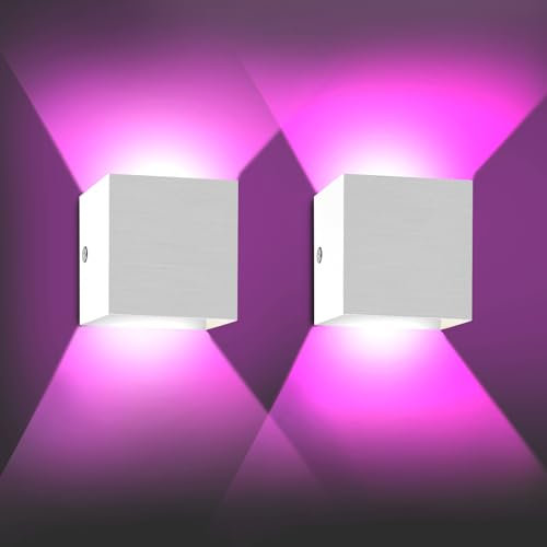 JaneYi 2 Stück Indirekte Beleuchtung Wand RGB LED Wandleuchte Innen 6W mit Fernbedienung Wandlampe aus Aluminiumlegierung mit Schraubinstallation für Wohnzimmer Schlafzimmer Gaming Setup - Weiß