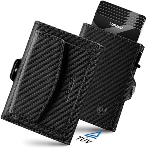 LORZOR Slim Wallet mit XXL-Münzfach für 10+ Münzen, Kartenetui Herren RFID Schutz, Echtleder Portmonee, Geldbörse Herren, Geldbeutel, Brieftasche, Smart Wallet, Kreditkartenetui für 10 Karten