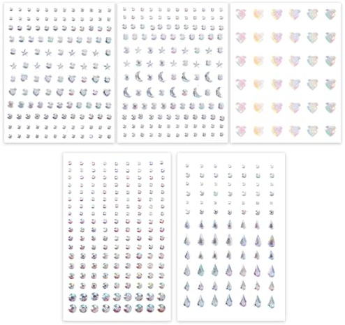 Aphumedc 5 Sheets Face Gems Face Jewels Stickers, Self-Adhesive Rhinestones Stickers, 5 Types of Rainbow Art Gems Stick On for Face, Nail, Eyes, Body, Hair, Makeup, Festival Decorations, DIY Crafts