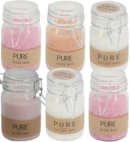 6 Kerzen im Glas in 4 Farben mit Deckel und Bügelverschluß - 6 Haushaltskerzen 60056 4 Farben vegan - Advent - Weihnachten - Kerzen - Alltagskerzen