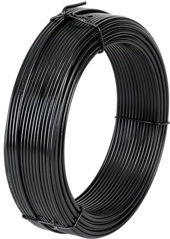 Flandria Fil de tension 2,4mm x 50m Fil métal Enduit PVC Noir pour Fixation, réparation Clôture, grillage