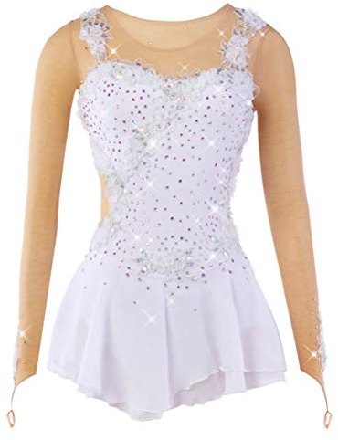 MLYYX Rhythmische Sportgymnastik Kostüm Mit Applikation Für Mädchen Hochelastische Turnanzüge Kunstturnen Und Tanzbekleidung Sportbekleidung,Weiß,S