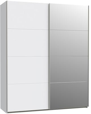 Homely | Armario de Puertas correderas DOMY 170 | Acabado Laminado sintético Color Blanco Mate y frentes en una Puerta de Espejo | Medidas 170x61,2. Altura 210 cm. | Diseño Funcional