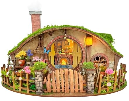 Book Nook DIY Miniatur Haus, The Magic Ring House Booknook Kit mit LED | Der Hobbit Miniature House 3D Holzpuzzle Bausatz, Geburtstagsgeschenke für Frauen
