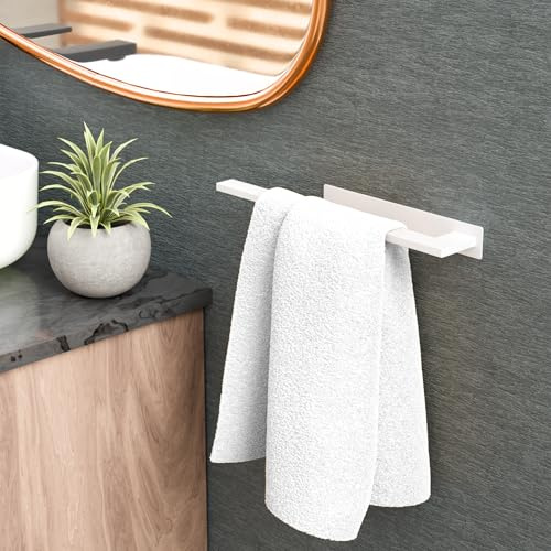 ORZAC® Porte-Serviettes de Salle de Bain sans perçage Noir - Barre rectangulaire en Acier Inoxydable, réutilisable avec Ruban adhésif supplémentaire (1, Blanc)