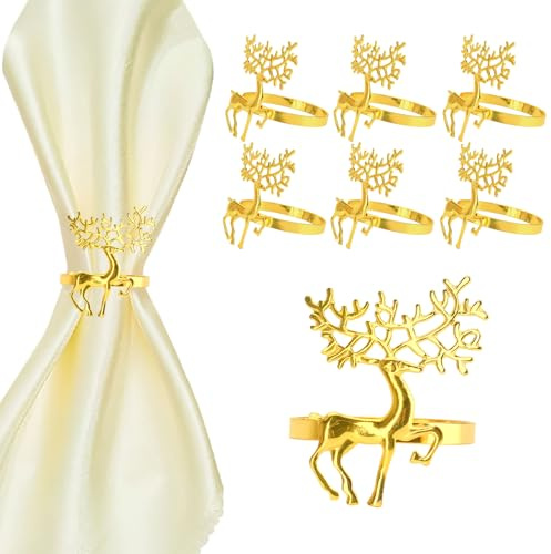 6 Stück Weihnachten Rentier Servietten Ringes,Weihnachts-Legierung Serviettenring Halter,Weihnachten Napkin Rings,Serviettenringe Mit Hirsch,Gold Hirsch Serviettenhalter,Für Tischdekoration,Partyessen