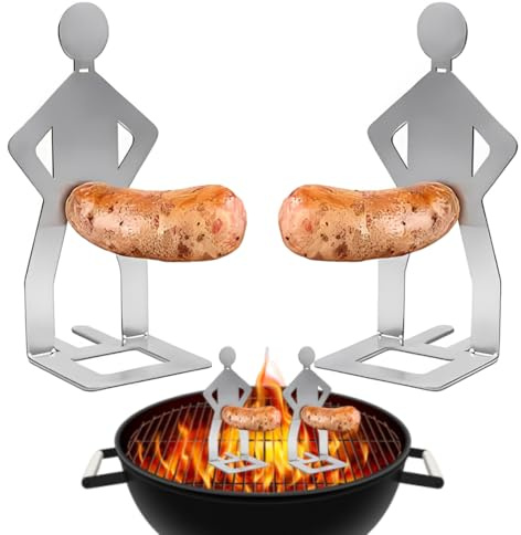 BCHKO 2 Pezzi Porta Salsicce in Acciaio Inox, Creativo Supporto per Salsicce a Forma di Uomo, Accessori per Barbecue a Gas, Strumenti Hot Dog BBQ per Campeggio e Cucina Outdoor