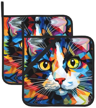 Set di presine da cucina a forma di gatto con acquerello, set da 2 pezzi, adatto per cucinare e proteggere i piani di lavoro