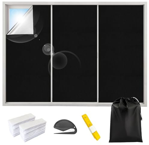 Fenster Verdunkelung 2m x 1.45m, Dachfenster Verdunkelung Innen Sonnenschutz Fenster Ohne Bohren,Selbsthaftend Dunkel Abdunklungsfolie Lichtundurchlässig Klebefolie