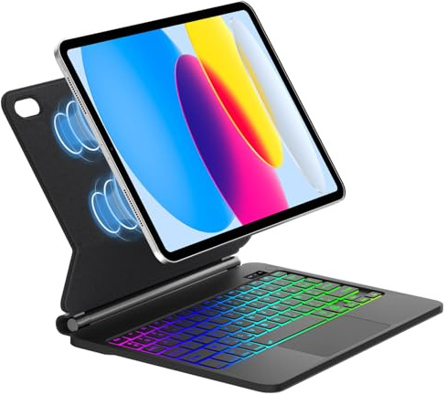 SENGBIRCH Clavier Magic pour iPad 11e Génération (2025/A16) & 10e Génération (2022) - AZERTY Français, Étui Magnétique Flottant avec Pavé Tactile, Rétroéclairé, Noir