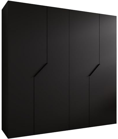 MEBLE KRYSPOL - Kleiderschrank - Garderobenschrank - 200 cm x 202 x 52 cm - Schrank mit Kleiderstange, 4 Türen - für Schlafzimmer, Flur - Andrew, Schwarz, Griff Schwarz