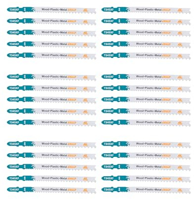 EXFEIN Lot de 30 lames de scie sauteuse bimétallique T345XF pour bois, plastique, métal – Coupe droite, lames de scie sauteuse à tige en T 5-11TPI