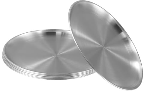 6 Pcs Edelstahl Teller 26cm Groß, 304 Edelstahl Camping Teller Set, BPA-frei Metall Geschirrset, Verdickter Flacher Boden, Robust & Spülmaschinenfest, Servierplatte für Outdoor, Grillen, Pizza, Küche