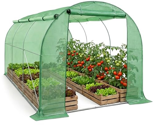 AKORD Invernadero de Túnel con Estructura de Metal y Película de PE, Huerto con Paredes Enrollables, 1 Puerta y 6 Ventanas, 200x300x200 cm, Verde