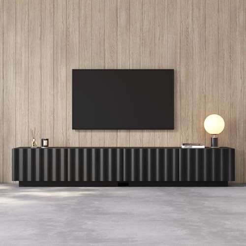 Jaxenor 200cm TV Schrank mit 4 Schubladen, Wellen-Design Lowboard Wohnzimmer mit Push-to-Open Funktion für Fernseher bis zu 85 Zoll, TV Board, Fernsehtisch für Wohnzimmer, Schlafzimmer, Schwarz