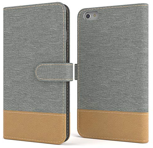 EAZY CASE Tasche kompatibel mit íPhone 6 / 6S Stoff Schutzhülle mit Standfunktion Klapphülle im Bookstyle, Handytasche Handyhülle Flip Cover mit Magnetverschluss und Kartenfach, Kunstleder, Hellgrau