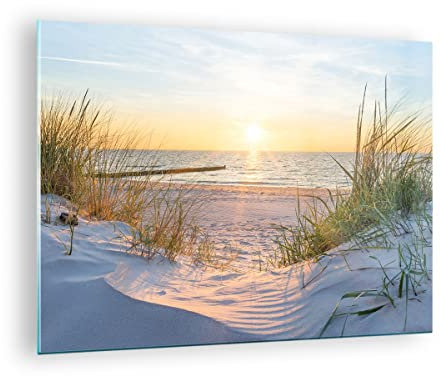 Bilder auf Glas Düne Strand Meer Glasbild 70x50cm Wandbilder Dekoration Wohnzimmer Schlafzimmer Küche Deko Klein Wanddeko Bild im Glas Wand Kunstdruck Art Modern Wall Decor Glasdruck GAA70x50-3989