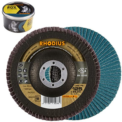 RHODIUS LSZ F2 | 5 Stück Ø 125mm Korn 60 Fächerscheiben | Made in Germany | Metall Schleifscheibe für Winkelschleifer | Lamellenscheibe | Fächerschleifer