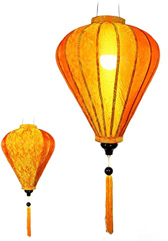 Asiatischer Lampion aus Seide, Orange, M – Ø 33 cm – Handwerkskunst aus Vietnam M25-O)