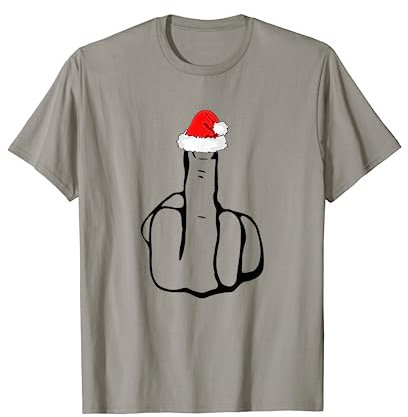 Retro xmas jumpers sweaters Middle Finger Jolly As Fuck Adult Joke Offensive Christmas T-Shirt Grau S EU Standard Classic Fit Cartoon Christmas Ugly Sweater Party T-Shirt